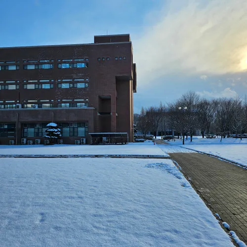 Dormitory building after snowfall